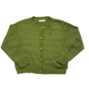 Olive Green Open Pointelle Knit Cardigan Medium